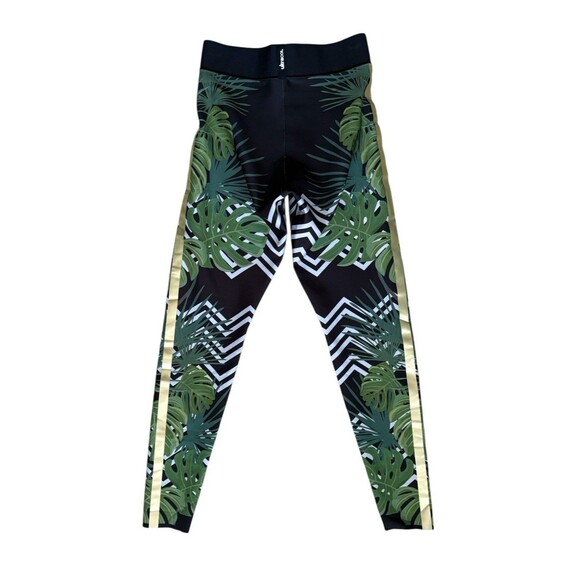 ULTRACOR Palm Leaf Green and Black Training Leggings Size Small Gold Stripe - Picture 11 of 12